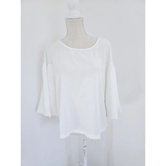 Elizabeth And James White Simi Sheer Polyester Crepe Bell Sleeve Blouse Top M - Picture 1 of 12